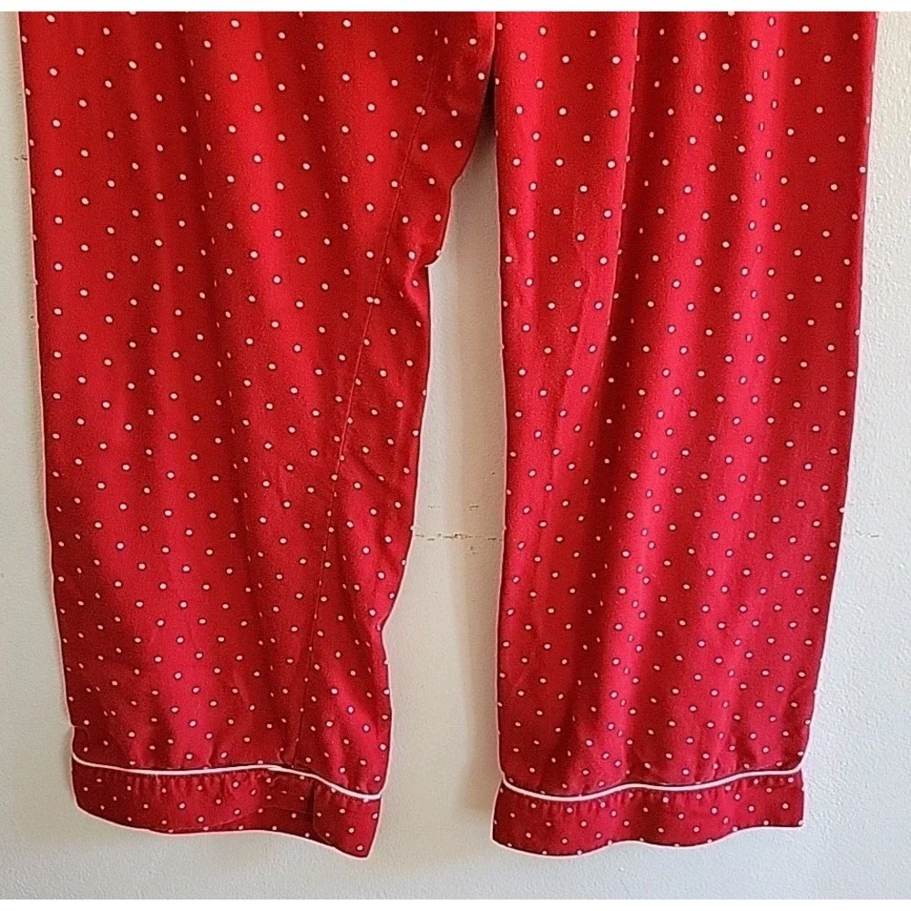 Lands End Flannel Pajama Pants Medium Red Polka Dot Casual Lounge Preppy Relaxed